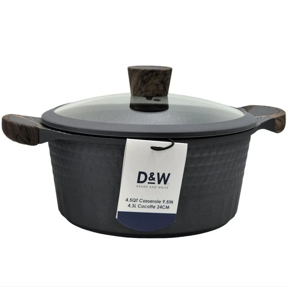 D&W Premium Cookware 9.5in Stock Pot Casserole with Lid Non-stick 4.5QT Charcoal